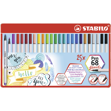 STABILO Feutre pinceau Pen 68 brush, tui en mtal de 25