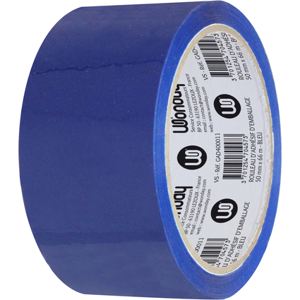 Wonday Ruban adhsif d'emballage, en PP, 50 mm x 66 m, bleu