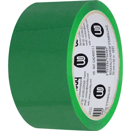 Wonday Ruban adhsif d'emballage, en PP, 50 mm x 66 m, vert