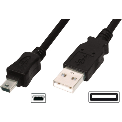DIGITUS Cble de raccordement USB 2.0, USB-A - USB-B mini,