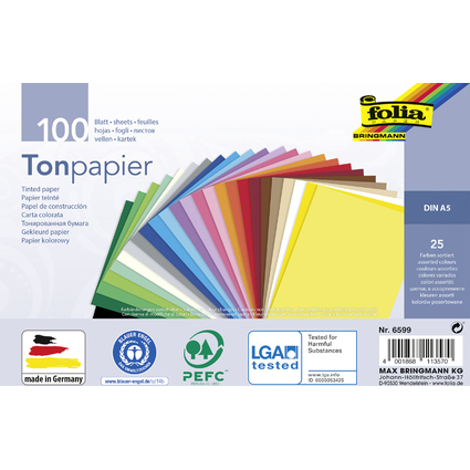 folia Papier de couleur, A5, 130 g/m2, 25 couleurs assorties
