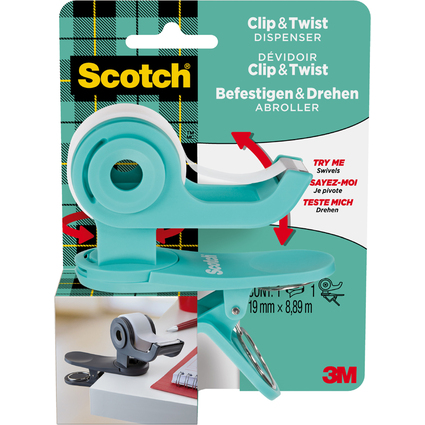 Scotch Dvidoir de ruban adhsif Clip & Twist, turquoise