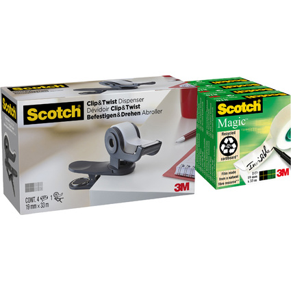 Scotch Dvidoir de ruban adhsif Clip & Twist, gris fonc