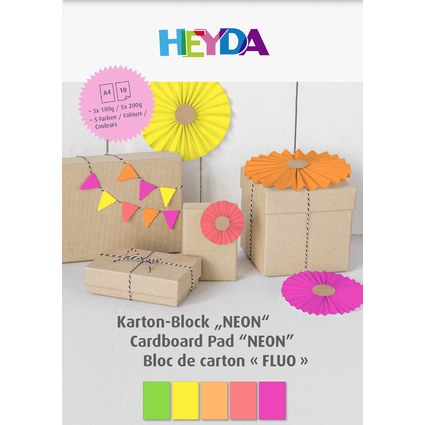 HEYDA Bloc de papier fluo, A4, 10 feuilles, couleurs fluo