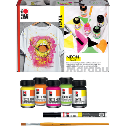 Marabu Set peinture pour tissu Neon Set, 4 x 15 ml