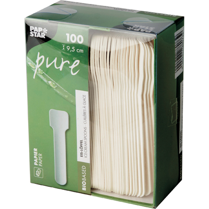 PAPSTAR Cuillre  glace en papier "pure", blanc