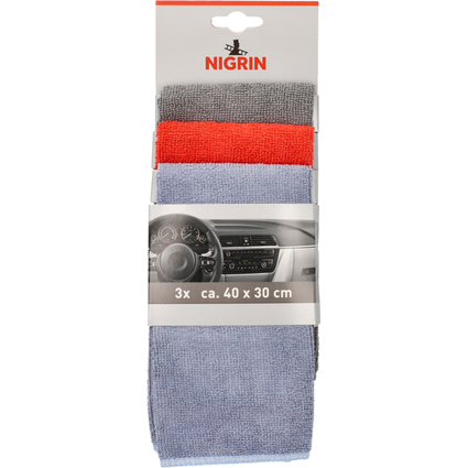 NIGRIN Chiffon en microfibres pour voiture, set de 3 pices