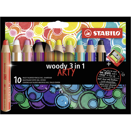 STABILO Crayon multi-talents woody 3en1, tui de 10 ARTY