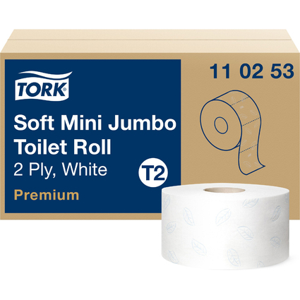 TORK Papier toilette en mini rouleau Jumbo, 2 plis, blanc