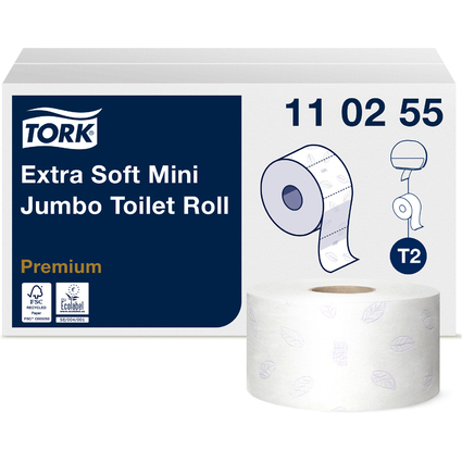 TORK Papier toilette en mini rouleau Jumbo, 3 plis, blanc