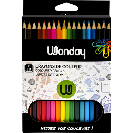 Wonday Crayons de couleur, tui carton de 18