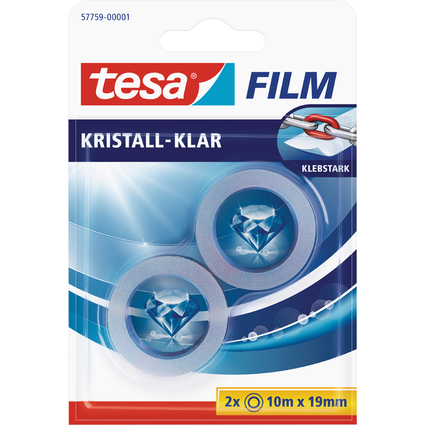 tesa Film Ruban adhsif transparent, 2 rouleaux, 19 mm x10 m