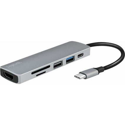 LogiLink Hub multifonction USB-C 6-en-1, argent