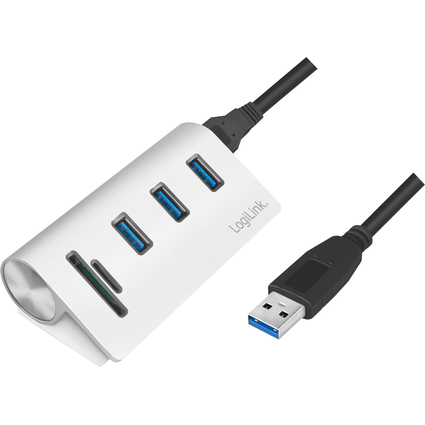 LogiLink Hub USB 3.0 + lecteur de carte, 3 ports, argent