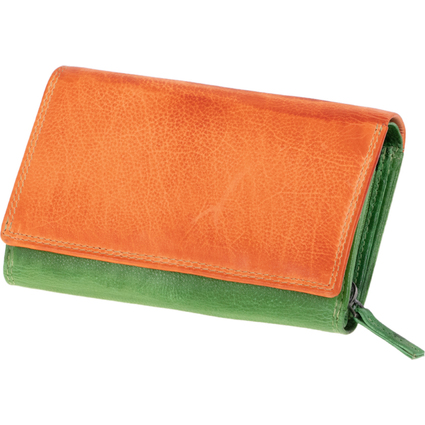 MIKA Portefeuille pour dames, en cuir, couleur : vert-orange