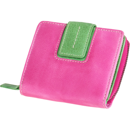 MIKA Portefeuille pour dames, en cuir, rose vif-vert