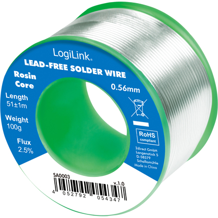 LogiLink Fil  souder, diamtre: 0,56 mm, cuivre 0,7%, 100 g