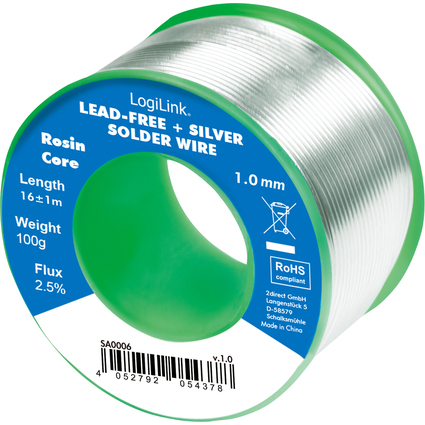 LogiLink Fil  souder, diamtre: 1 mm, cuivre 0,7%, 100 g