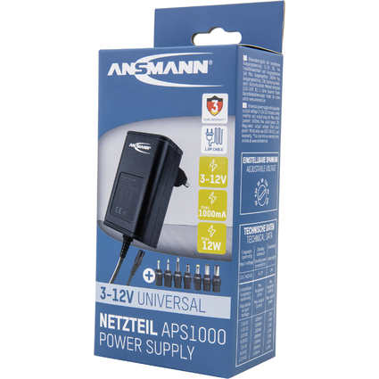 ANSMANN Bloc secteur universel APS 1000, 12 W / 3-12 V, noir