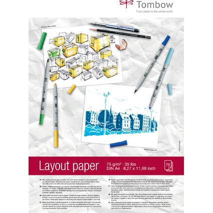 Tombow Bloc Layout, A4, uni, 75 g/m2, blanc