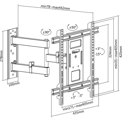 LogiLink Support mural pour TV Full Motion, 81,28 - 177,80cm