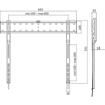 LogiLink Support mural pour TV, plat, pour 109,22-203,20 cm