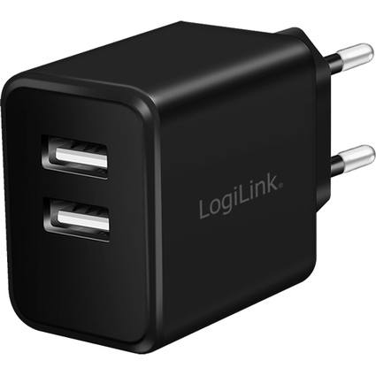 LogiLink Chargeur secteur USB, 2x USB, 12 watts, noir