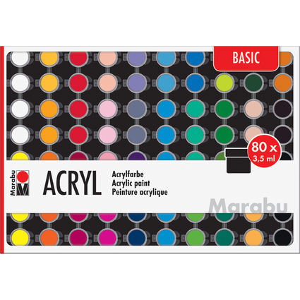 Marabu Set de peinture acrylique "BASIC", 80 x 3,5 ml