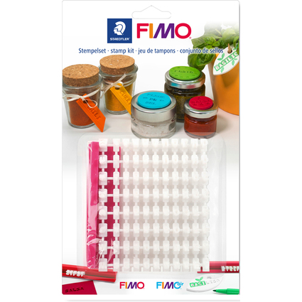 FIMO Jeu de tampons, en plastique, 88 signes, blanc