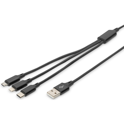 DIGITUS Cble de charge 3-en-1, USB A-Lightning + Micro USB