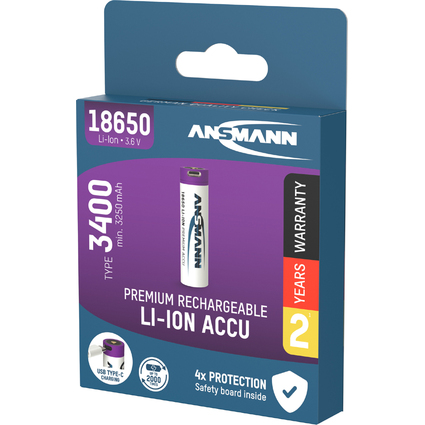 ANSMANN Pile rechargeable Li-Ion 18650, 3.400 mAh