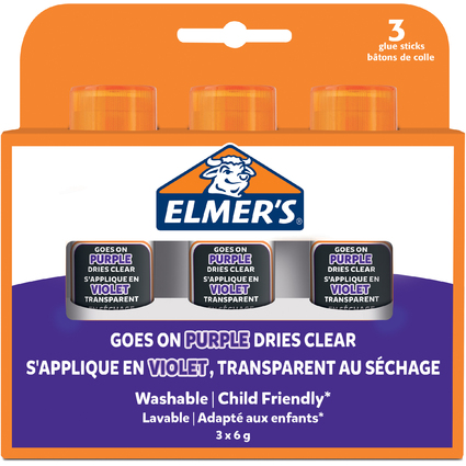 ELMER'S Bton de colle Disappearing Purple, 6 g, blister x3