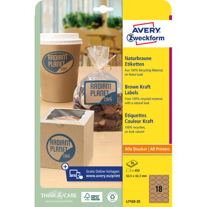 AVERY Zweckform Etiquette couleur Kraft, 63,5 x 42,3 mm