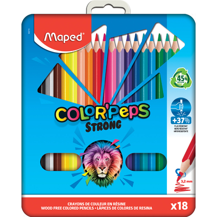 Maped Crayon de couleur COLOR'PEPS STRONG, tui mtal de 18
