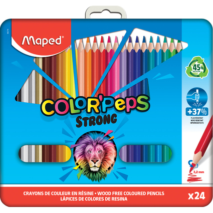 Maped Crayon de couleur COLOR'PEPS STRONG, tui mtal de 24
