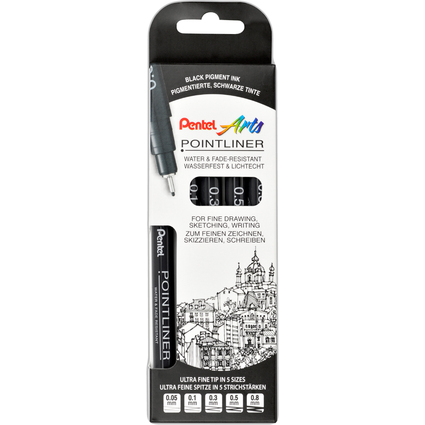 Pentel Feutre technique permanent Pointliner, set de 5, noir