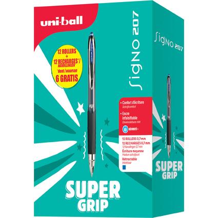 uni-ball Stylo roller encre gel SIGNO 207, VALUE PACK, bleu