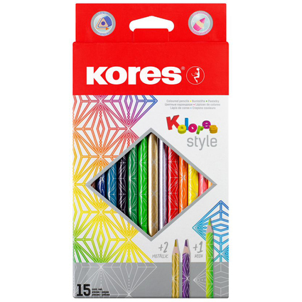 Kores Crayon de couleur "Kolores Style", tui carton de 15