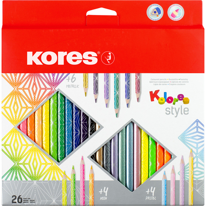 Kores Crayon de couleur "Kolores Style", tui carton de 26