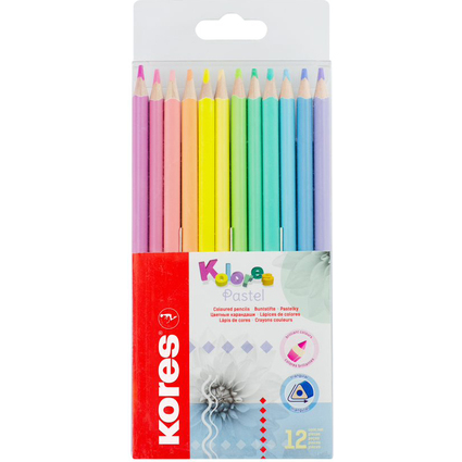 Kores Crayon de couleur "Kolores Pastel", tui carton de 12