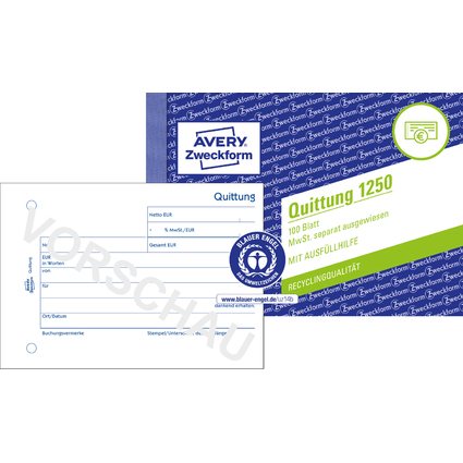 AVERY Zweckform Formularbuch "Quittung mit MwSt.-Nachweis"
