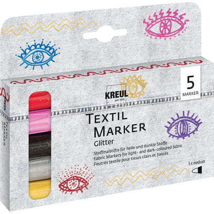 KREUL Feutre textile Glitter, set mdium de 5