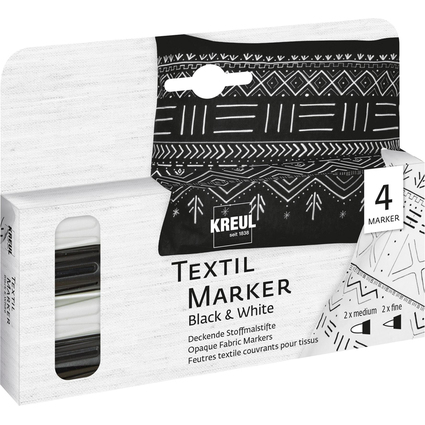 KREUL Feutre textiler Opak, set de 4 Black & White