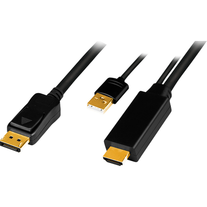LogiLink Cble HDMI, connecteur HDMI-A + USB-A - DisplayPort