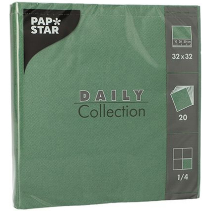 PAPSTAR Serviettes, 320 x 320 mm, 3 couches, vert fonc