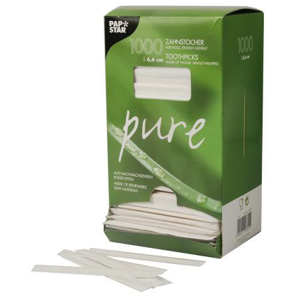 PAPSTAR Cure-dent "pure", en bois, rond, longueur: 65 mm