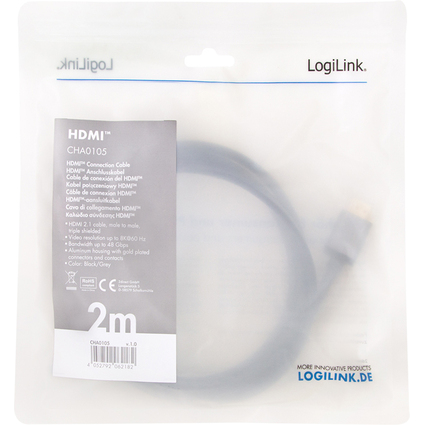 LogiLink Cble HDMI 2.1, fiche mle A - mle A, 2,0 m