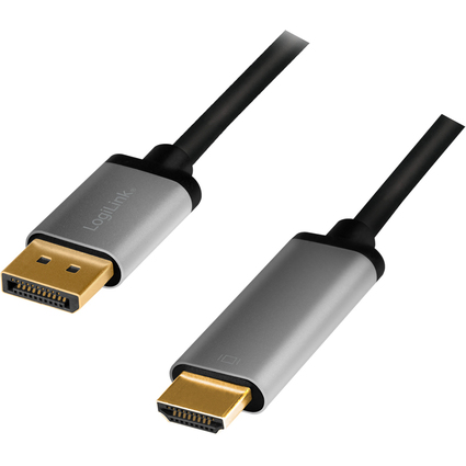 LogiLink Cble DispolayPort - HDMI, 2,0 m, noir/gris