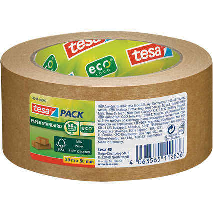 tesapack Ruban adhsif d'emballage PAPER ecoLogo, 50mm x 50m