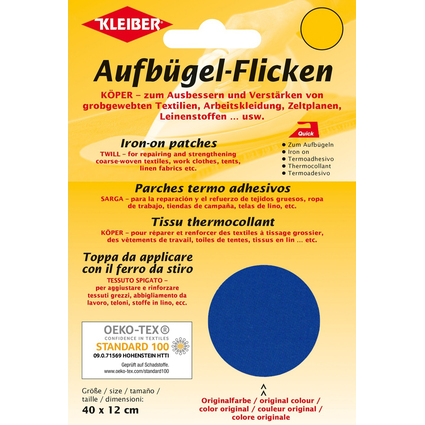 KLEIBER Patch thermocollant Kper, 400 x 120 mm, bleu moyen